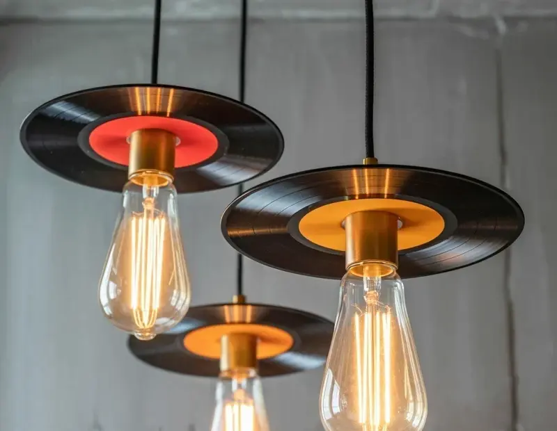 Thrifted Vinyl Record Pendant Light with Edison Bulbs - Budget Industrial Decor