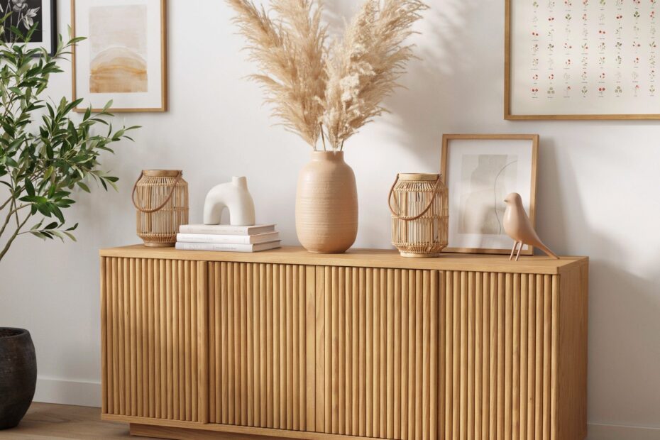 Fluted TV Stand for 70 inch TV | Drew Barrymore Warm Honey Finish | Affordable Walmart Home Decor