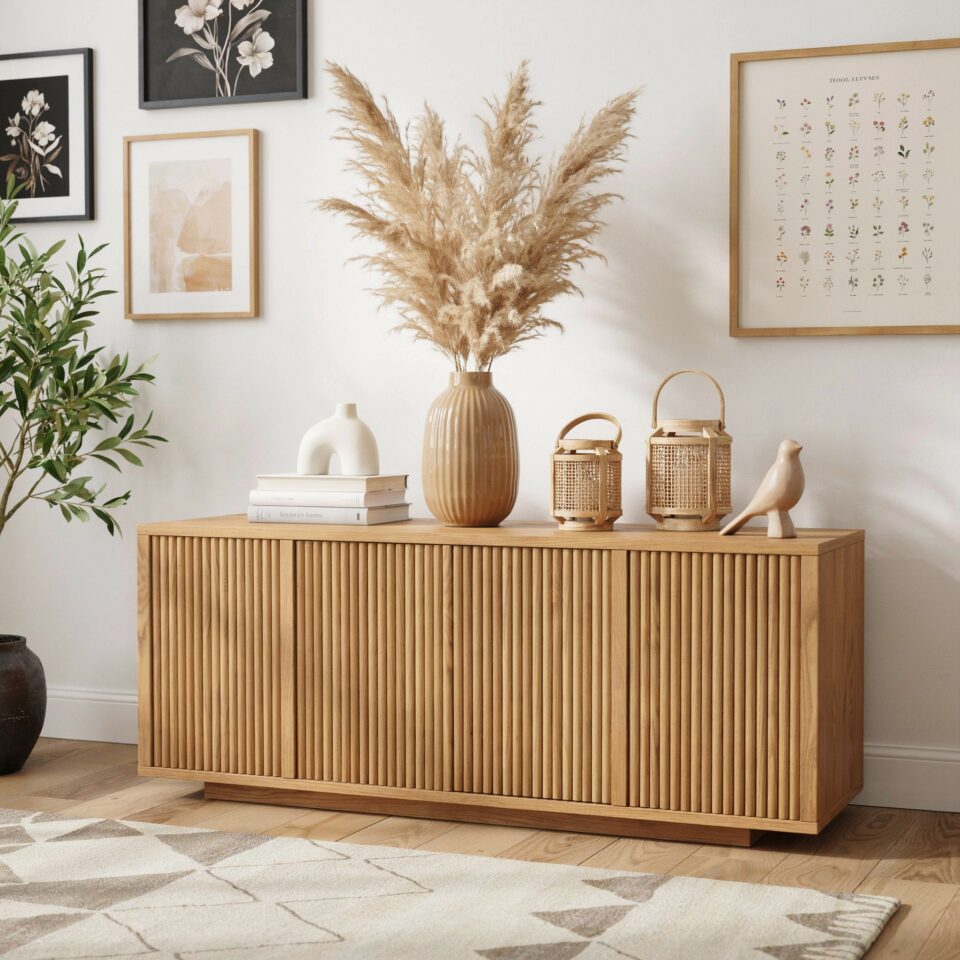 Fluted TV Stand by Drew Barrymore | Warm Honey Finish for 70" TVs | Affordable Walmart Home Decor