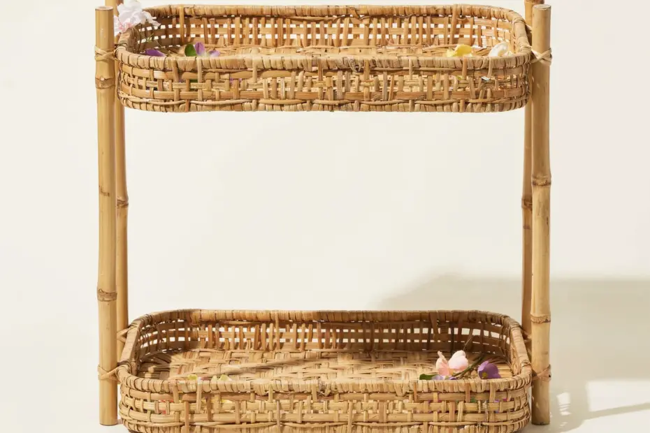 Natural Woven Tiered Vanity Bathroom Tray | Two-Tier Rattan Storage for Small Bathrooms | Walmart Home Decor