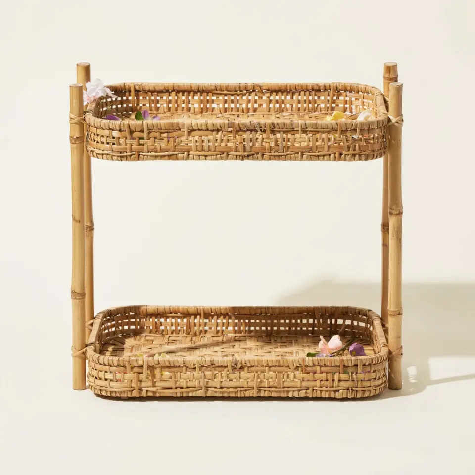Natural Woven Tiered Vanity Bathroom Tray | Two-Tier Rattan Storage for Small Bathrooms | Walmart Home Decor