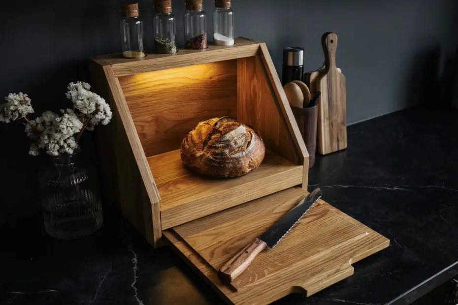 White Oak Bread Box with Light and Cutting Board | Modern Countertop Storage | Amazon Home Find