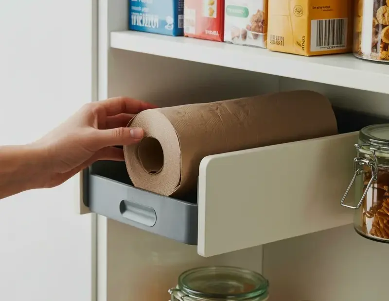 Pantry Organization Mistake to Avoid: Mount Paper Towel Holder Right on the Shelf