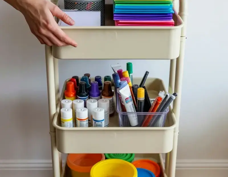 How to Organize Art Supplies in a Rolling Utility Cart - Quick Kids Craft Setup