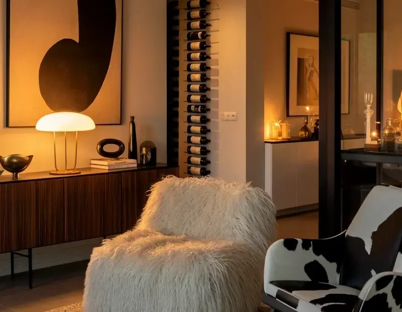 Chic Modern Living Room Decor with White Fur Bean Bag & Cowhide Rug | Amazon Home Finds
